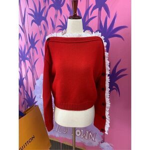 Philosophy Di Lorenzo Serafini Womens Red Ruffle Trim Virgin Wool Sweater Size 8